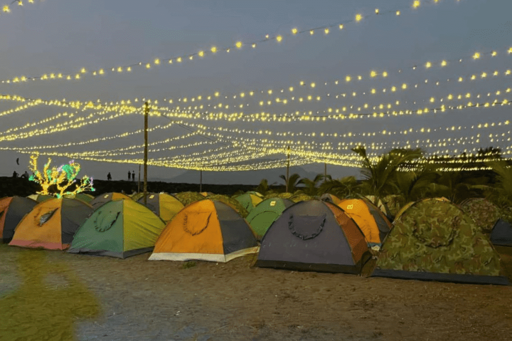 Alibaug beachside camping tents lined-up