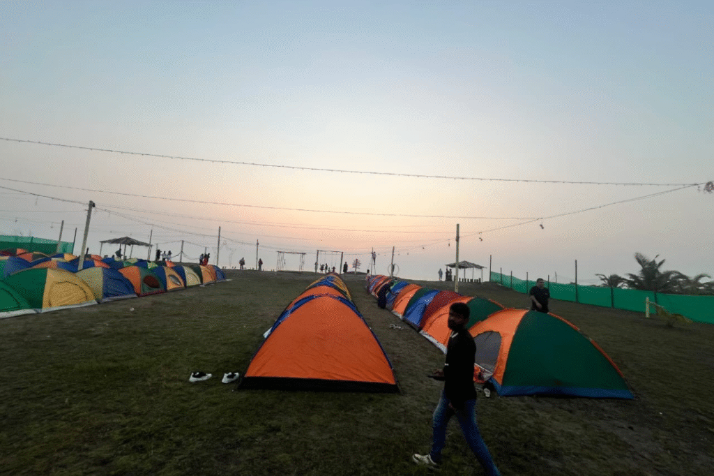 Nagaon Beach Camping Tent Setup Evening